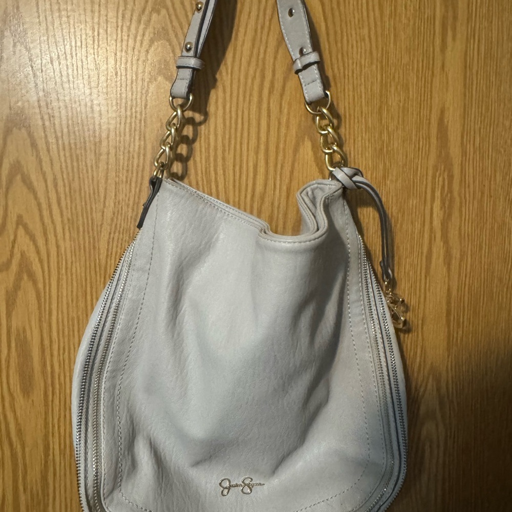 Jessica Simpson White Leather Hobo Bag with Gold Accents